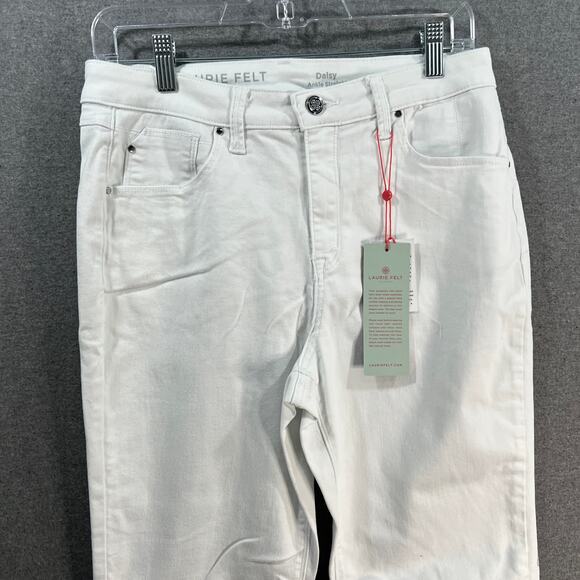 Laurie Felt Regular Daisy Floral Embroidered Ankle Jeans White, Reg 10 - Picture 6 of 14